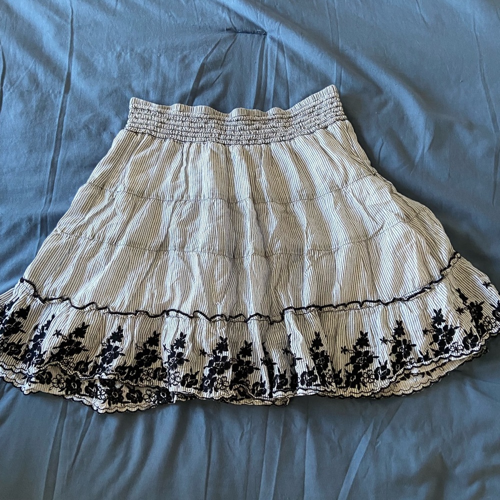 Vintage Scalloped Floral Striped Mini Skirt
